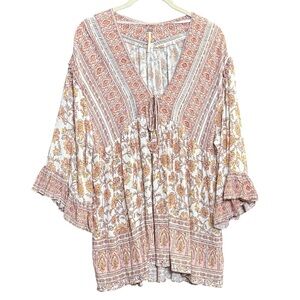 Free People Moonlight Dance Oversize Floral Printed Tunic Pink S Boho Fairy Fem